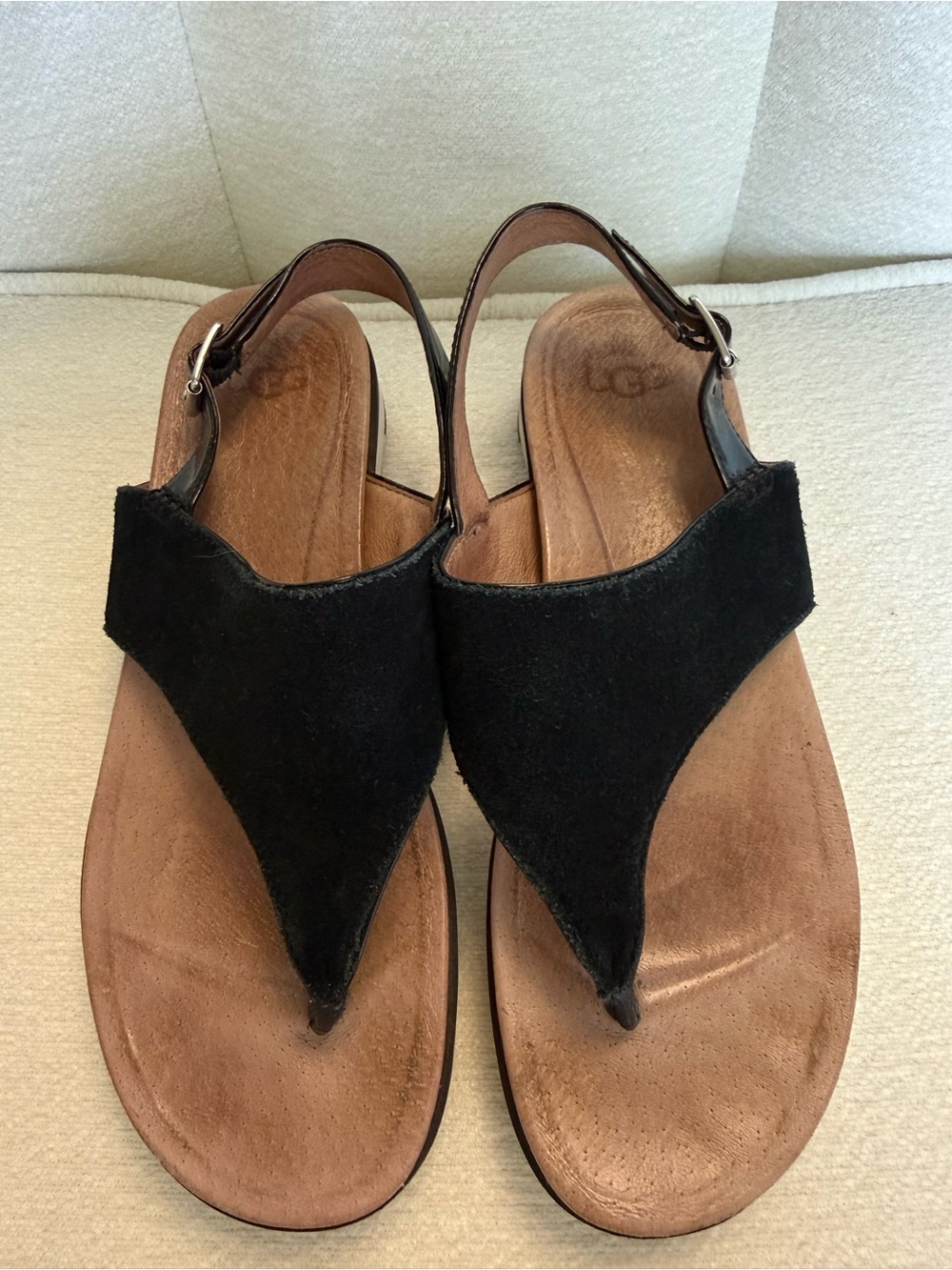 UGG Black Suede Patent Slingback Thong Platform Sandals Women’s 7